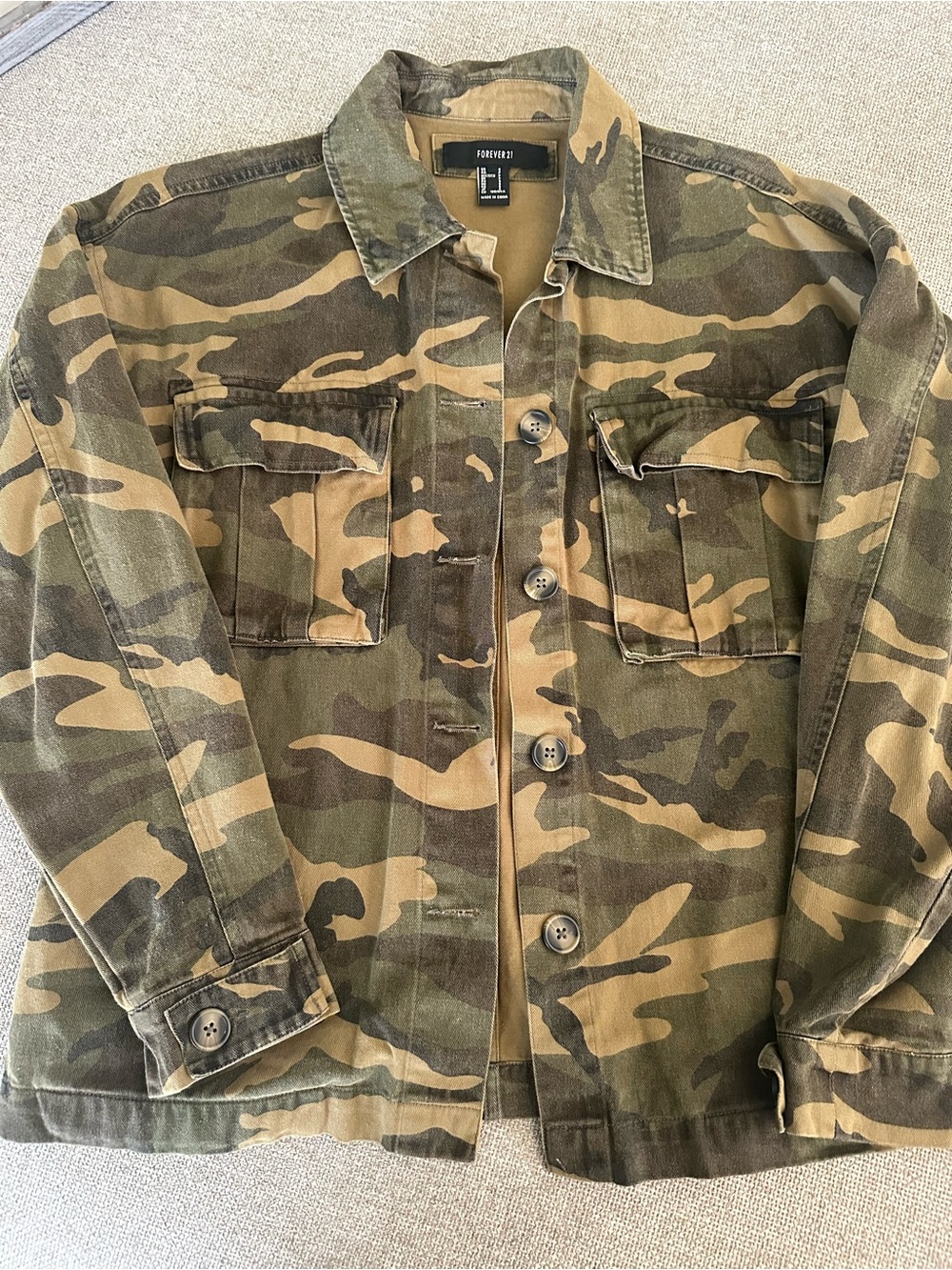 Forever 21 Camo Button-Front Field Jacket - Green & Tan